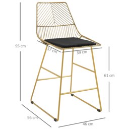 Rackhams Modern Counter Height Bar Stools Set of 2 pcs Wire Metal Barstools - Gold Tone - thumbnail 5