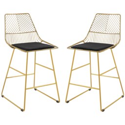 Rackhams Modern Counter Height Bar Stools Set of 2 pcs Wire Metal Barstools - Gold Tone - thumbnail 2