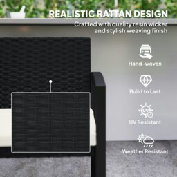 Rackhams 2 Seater Rattan Garden Bench with Cushion, Steel Frame, Black - Light Grey - thumbnail 5
