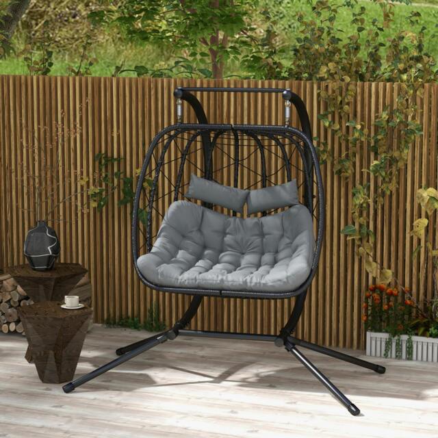 Rackhams PE Hanging Swing Chair w/ Thick Cushion, Patio Hanging Chair, Black - image 1
