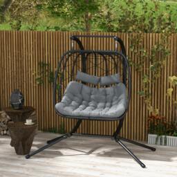 Rackhams PE Hanging Swing Chair w/ Thick Cushion, Patio Hanging Chair, Black - thumbnail 1