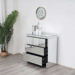 Rackhams Mirrored 3 Drawer Chest Crystal Handles Bedroom Furniture - thumbnail 2