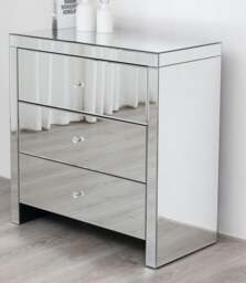 Rackhams Mirrored 3 Drawer Chest Crystal Handles Bedroom Furniture