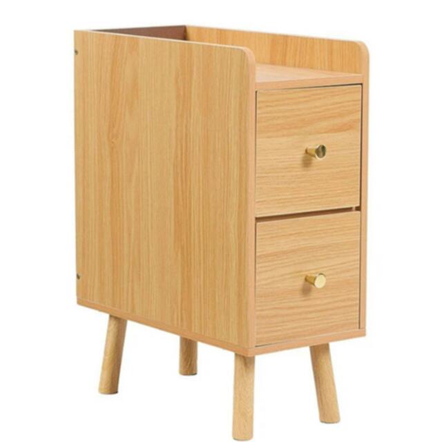 Rackhams Slim Wooden Bedside Table Narrow Nightstand with Drawers and High Legs for Bedroom - Wood - Natural Wood - image 1