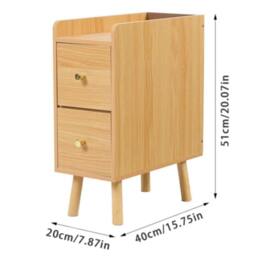 Rackhams Slim Wooden Bedside Table Narrow Nightstand with Drawers and High Legs for Bedroom - Wood -  Natural Wood - thumbnail 3