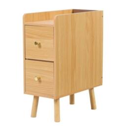 Rackhams Slim Wooden Bedside Table Narrow Nightstand with Drawers and High Legs for Bedroom - Wood -  Natural Wood - thumbnail 4