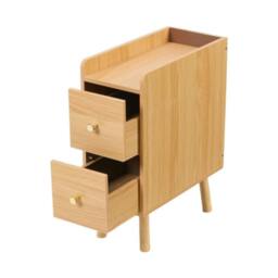 Rackhams Slim Wooden Bedside Table Narrow Nightstand with Drawers and High Legs for Bedroom - Wood -  Natural Wood - thumbnail 6