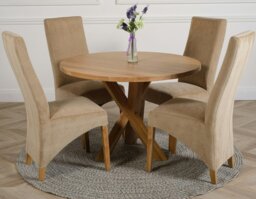 Rackhams Oregon Round Oak Dining Table with Lola Fabric Chairs - 1 - 4 chairs - Black - thumbnail 4