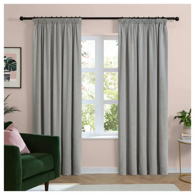 Rackhams Chenille Lined Pencil Pleat Curtains - Silver - 137cm x 229cm - Silver - 100% Polyester - image 1