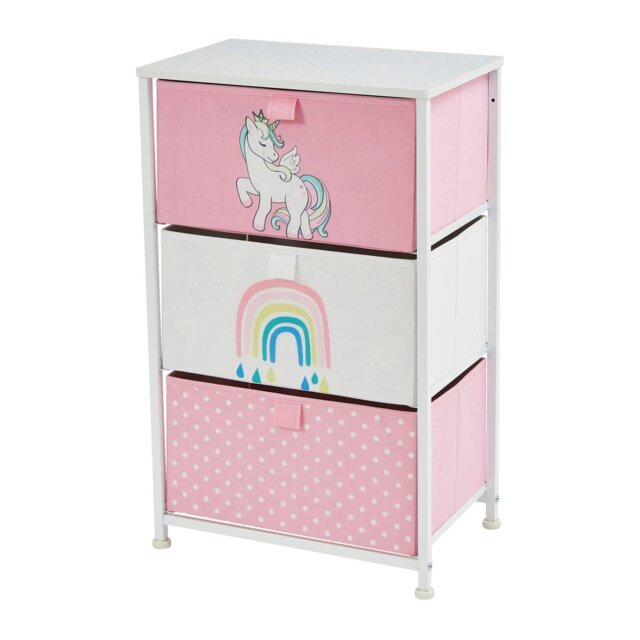 Rackhams Unicorn 3 Drawer Kids Storage Chest - Pink/White - image 1