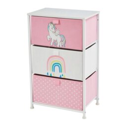 Rackhams Unicorn 3 Drawer Kids Storage Chest - Pink/White - thumbnail 1