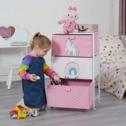 Rackhams Unicorn 3 Drawer Kids Storage Chest - Pink/White - thumbnail 2