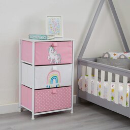 Rackhams Unicorn 3 Drawer Kids Storage Chest - Pink/White - thumbnail 4