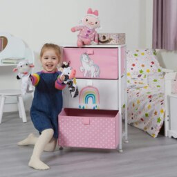 Rackhams Unicorn 3 Drawer Kids Storage Chest - Pink/White - thumbnail 3