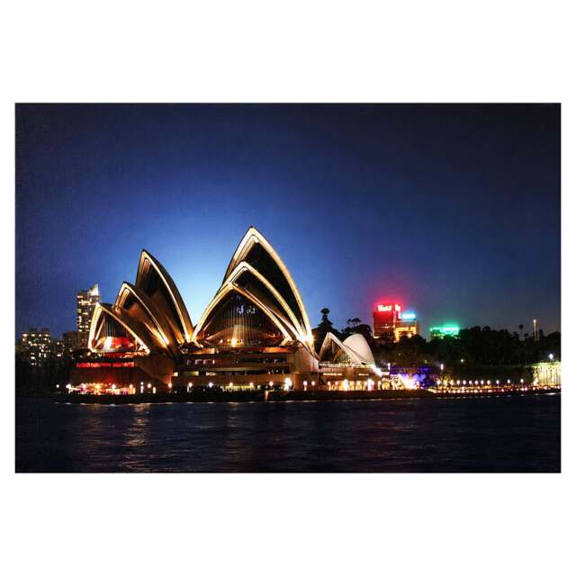 Rackhams Sydney Opera House Print LED Canvas, 60 x 40 cm, Stretched Wooden Frame, 8 LED Lights, Battery Powered with Switch - image 1