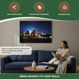 Rackhams Sydney Opera House Print LED Canvas, 60 x 40 cm, Stretched Wooden Frame, 8 LED Lights, Battery Powered with Switch - thumbnail 2