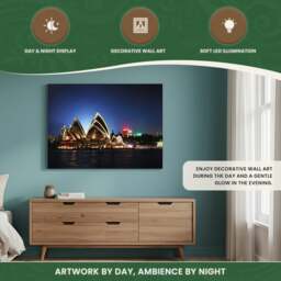 Rackhams Sydney Opera House Print LED Canvas, 60 x 40 cm, Stretched Wooden Frame, 8 LED Lights, Battery Powered with Switch - thumbnail 3