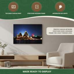 Rackhams Sydney Opera House Print LED Canvas, 60 x 40 cm, Stretched Wooden Frame, 8 LED Lights, Battery Powered with Switch - thumbnail 5
