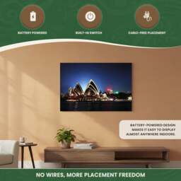 Rackhams Sydney Opera House Print LED Canvas, 60 x 40 cm, Stretched Wooden Frame, 8 LED Lights, Battery Powered with Switch - thumbnail 4