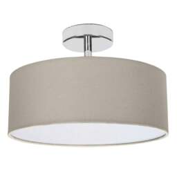 Rackhams Contemporary Grey Linen Fabric Semi Flush Ceiling Light Fixture with Diffuser
