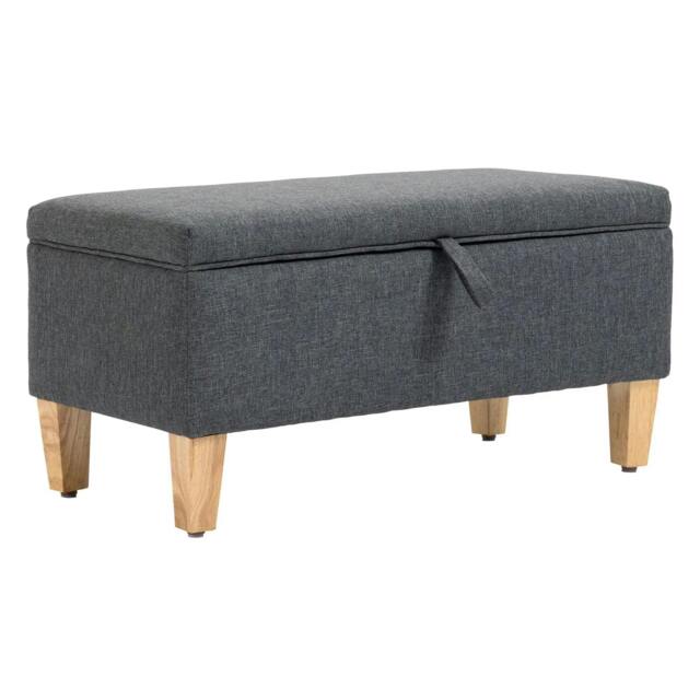 Rackhams 30L Linen Storage Ottoman Padded Footstool with Rubberwood Legs for Storage Box, Bed End, Shoe Bench, Seating, Dark Grey - image 1
