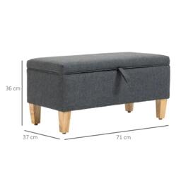 Rackhams 30L Linen Storage Ottoman Padded Footstool with Rubberwood Legs for Storage Box, Bed End, Shoe Bench, Seating, Dark Grey - thumbnail 3