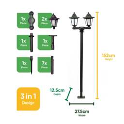 Rackhams 3-in-1 Double Headlamp Solar Garden LED Light - thumbnail 2