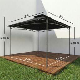 Rackhams 3 x 3 m Gazebo, Outdoor Gazebo Canopy with 2-Tier Roof - 300L x 300W x 285H cm - Gazebo - Black - thumbnail 3