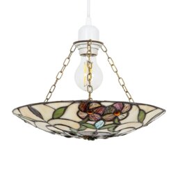 Rackhams Beautiful Stained Glass Tiffany Pendant Lamp Shade with Forest Green Leaves