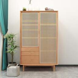 Rackhams Bernadette Wardrobe, Hallway Storage, Natural Rattan & Oak - 4 - thumbnail 4