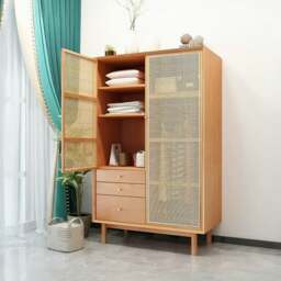 Rackhams Bernadette Wardrobe, Hallway Storage, Natural Rattan & Oak - 4 - thumbnail 2
