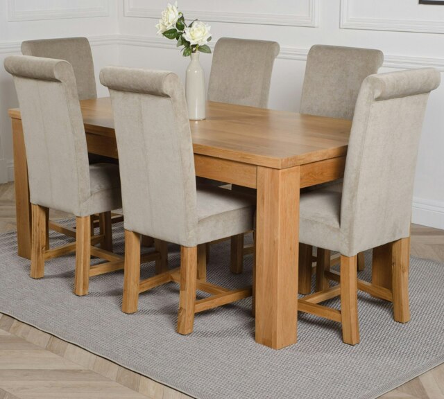 Rackhams Dakota Large Oak Dining Table with Washington Fabric Chairs - 6 chairs - Grey - image 1