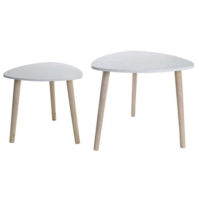 Rackhams Set Of 2 White Triangle Nesting Side Tables Wood Tea Coffee End Table Furniture - White Natural - image 1