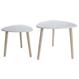 Rackhams Set Of 2 White Triangle Nesting Side Tables Wood Tea Coffee End Table Furniture - White Natural