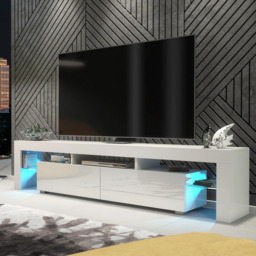 Rackhams Sleek Modern 200cm TV Unit Cabinet Stand White High Gloss Doors with Free LED Lights - 200 cm - 1 - White Matt Body & White Gloss Doors - thumbnail 2