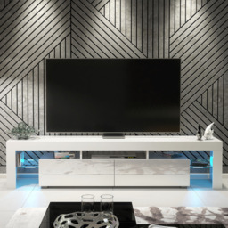 Rackhams Sleek Modern 200cm TV Unit Cabinet Stand White High Gloss Doors with Free LED Lights - 200 cm - 1 - White Matt Body & White Gloss Doors - thumbnail 3