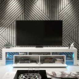 Rackhams Sleek Modern 200cm TV Unit Cabinet Stand White High Gloss Doors with Free LED Lights - 200 cm - 1 - White Matt Body & White Gloss Doors - thumbnail 4