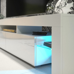 Rackhams Sleek Modern 200cm TV Unit Cabinet Stand White High Gloss Doors with Free LED Lights - 200 cm - 1 - White Matt Body & White Gloss Doors - thumbnail 5