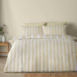 Rackhams Cove Stripe Reversible Duvet Cover Set Yellow - Double - Yellow - thumbnail 2