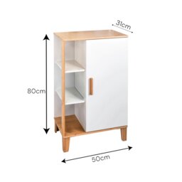 Rackhams Varallo Matt White & Bamboo Floor Bathroom Cabinet with Display Shelves - thumbnail 5