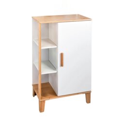 Rackhams Varallo Matt White & Bamboo Floor Bathroom Cabinet with Display Shelves - thumbnail 6