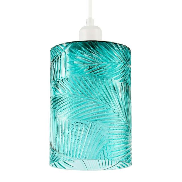 Rackhams Modern Teal Embossed Glass Pendant Shade with Pressed Leaf Pattern - image 1