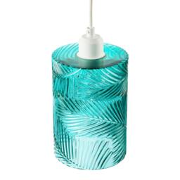 Rackhams Modern Teal Embossed Glass Pendant Shade with Pressed Leaf Pattern - thumbnail 3