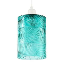 Rackhams Modern Teal Embossed Glass Pendant Shade with Pressed Leaf Pattern