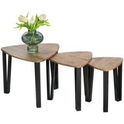 Rackhams Nest of Tables, Coffee Table Set of 3, Triangle Nesting Tables with Metal Legs, Industrial End Side Table for Living Room, Walnut Wood Grain - thumbnail 1