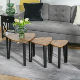 Rackhams Nest of Tables, Coffee Table Set of 3, Triangle Nesting Tables with Metal Legs, Industrial End Side Table for Living Room, Walnut Wood Grain - thumbnail 2