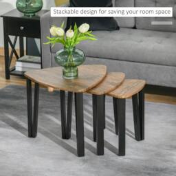 Rackhams Nest of Tables, Coffee Table Set of 3, Triangle Nesting Tables with Metal Legs, Industrial End Side Table for Living Room, Walnut Wood Grain - thumbnail 4