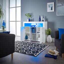 Rackhams Modern White Matt Gloss Buffet Sideboard Cabinet with LED Lights - White - Wood - 35cm(d)93cm(h)35cm(w) - thumbnail 3