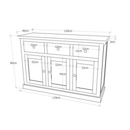 Rackhams Bomporto Light Grey 3 Drawer 3 Door Sideboard Brass Cup Handle - Light Grey - thumbnail 2