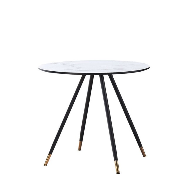 Rackhams Dorchester Lux Dining Table 4 or 6 – Modern Round Table with Durable Powder-Coated Black Metal Legs, - Marbel - White - Modern - image 1